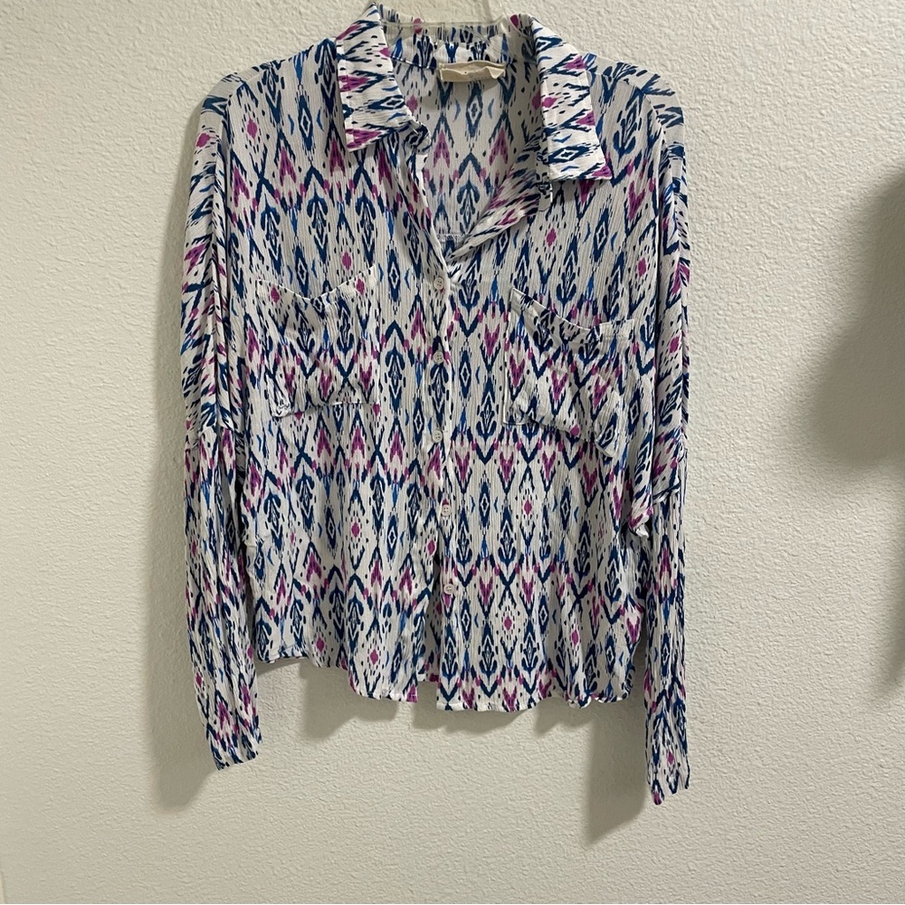 Savanna Jane Blue and Pink Geometric Button Down Shirt